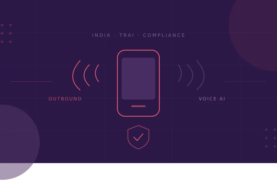 Central smartphone outline with orange border emitting waves, representing outbound voice AI with India TRAI compliance context.
