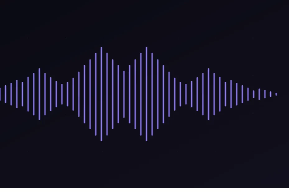 Purple waveform visualization of sound waves on a dark background, centered in the image.